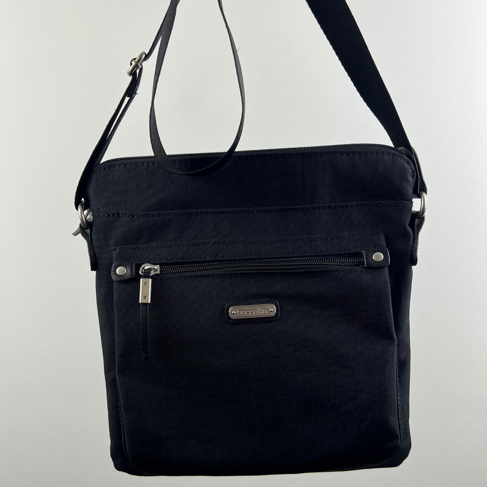 Baggallini Go Crossbody Bag RFID Black Nylon Multi-Pocket Travel Purse Excellent